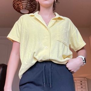 Terry cloth button up yellow top✨